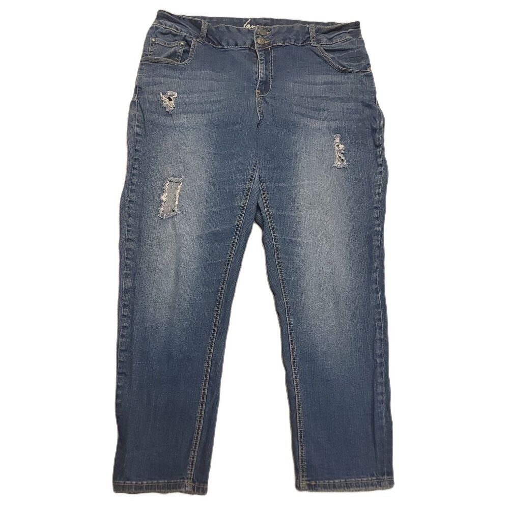 Lane Bryant Womens 18  (36x28) Jeans Stretch Mid Rise Distressed Blue Denim